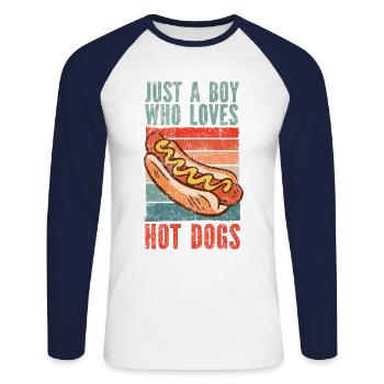 Hot Dog Adulte Garçon Vintage Rétro - T-shirt baseball manches longues Homme - blanc/marine - Devant - Nik (191cm)