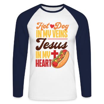 Hot Dog Adult Jesus Faith - Unisex Long Sleeve Baseball T-Shirt - white/navy - Front - Nik (191cm)