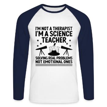 Professeur de sciences Professeur d’école Biologie Chimie P - T-shirt baseball manches longues Homme - blanc/marine - Devant - Nik (191cm)