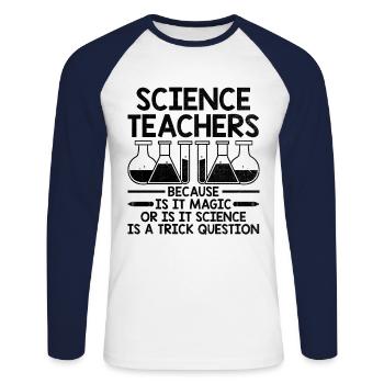 Professeur de sciences Professeur d’école Biologie Chimie P - T-shirt baseball manches longues Homme - blanc/marine - Devant - Nik (191cm)