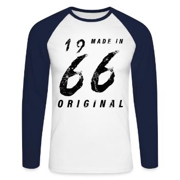 Made In 1966 Original Geburtstag Grunge Distressed - Unisex Baseballshirt langarm - Weiß/Navy - Vorne - Nik (191cm)