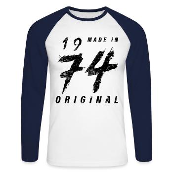 Made In 1974 Original Geburtstag Grunge Distressed - Unisex Baseballshirt langarm - Weiß/Navy - Vorne - Nik (191cm)