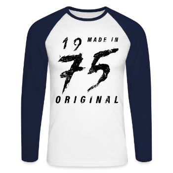 Made In 1975 Original Geburtstag Grunge Distressed - Unisex Baseballshirt langarm - Weiß/Navy - Vorne - Nik (191cm)