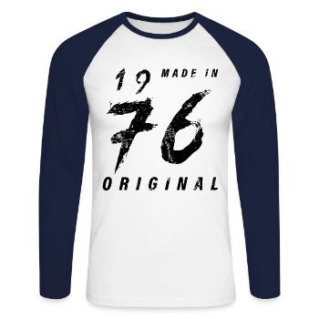 Made In 1976 Original Geburtstag Grunge Distressed - Unisex Baseballshirt langarm - Weiß/Navy - Vorne - Nik (191cm)