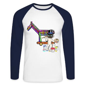 Chat Art Peintre Pinceau Artiste Cheval Cheval - T-shirt baseball manches longues Homme - blanc/marine - Devant - Nik (191cm)