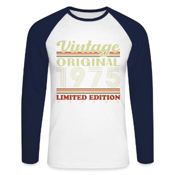 1975 Vintage Retro Geburtstagsgeschenk - Unisex Baseballshirt langarm - Weiß/Navy - Vorne - Nik (191cm)