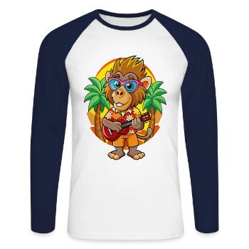 Lunettes de soleil de plage d’été de dessin animé de babouin drôle - T-shirt baseball manches longues Homme - blanc/marine - Devant - Nik (191cm)