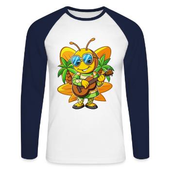 Lustige Biene Cartoon Sommer Strand Sonnenbrille Gitarre - Unisex Baseballshirt langarm - Weiß/Navy - Vorne - Nik (191cm)