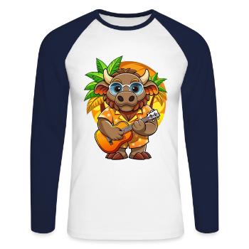 Funny Bison Cartoon Summer Beach Sunglasses Guitar - Unisex Long Sleeve Baseball T-Shirt - white/navy - Front - Nik (191cm)