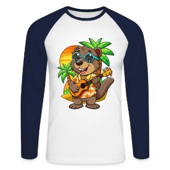 Funny Beaver Cartoon Summer Beach Sunglasses - Unisex Long Sleeve Baseball T-Shirt - white/navy - Front - Nik (191cm)