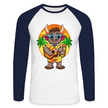 Lunettes de soleil de plage d’été Funny Buffalo Cartoon - T-shirt baseball manches longues Homme - blanc/marine - Devant - Nik (191cm)