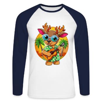 Funny Deer Cartoon Summer Beach Sunglasses Guitar - Unisex Long Sleeve Baseball T-Shirt - white/navy - Front - Nik (191cm)