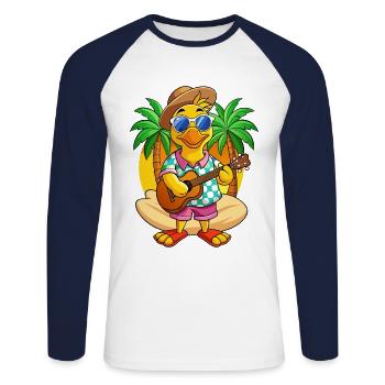 Drôle Canard Dessin Animé Plage D’été Lunettes De Soleil Guitare - T-shirt baseball manches longues Homme - blanc/marine - Devant - Nik (191cm)