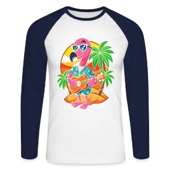 Lunettes de soleil de plage d’été Flamingo Cartoon drôle - T-shirt baseball manches longues Homme - blanc/marine - Devant - Nik (191cm)