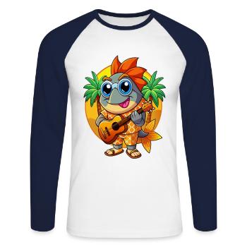 Drôle Poisson Dessin Animé Plage D’été Lunettes De Soleil Guitare - T-shirt baseball manches longues Homme - blanc/marine - Devant - Nik (191cm)