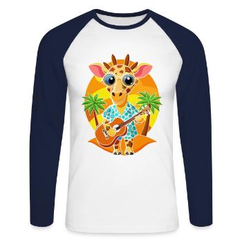 Lunettes de soleil de plage d’été de dessin animé girafe drôle - T-shirt baseball manches longues Homme - blanc/marine - Devant - Nik (191cm)
