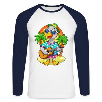 Funny Goose Cartoon Summer Beach Sunglasses Guitar - Unisex Long Sleeve Baseball T-Shirt - white/navy - Front - Nik (191cm)