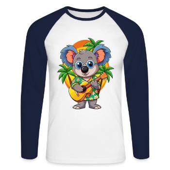 Lustige Koala Cartoon Sommer Strand Sonnenbrille Gitarre - Unisex Baseballshirt langarm - Weiß/Navy - Vorne - Nik (191cm)