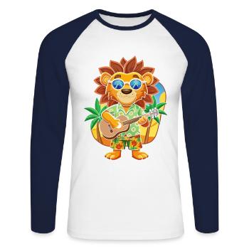 Funny Lion Cartoon Summer Beach Sunglasses Guitar - Unisex Long Sleeve Baseball T-Shirt - white/navy - Front - Nik (191cm)