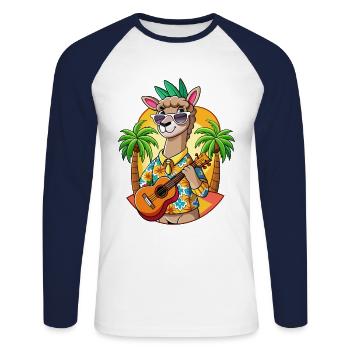 Funny Llama Cartoon Summer Beach Sunglasses Guitar - Unisex Long Sleeve Baseball T-Shirt - white/navy - Front - Nik (191cm)