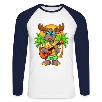 Lustige Elch Cartoon Sommer Strand Sonnenbrille Gitarre - Unisex Baseballshirt langarm - Weiß/Navy - Vorne - Nik (191cm)