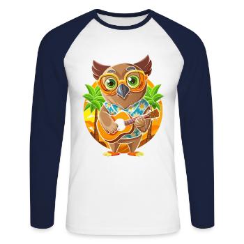 Lustige Eule Cartoon Sommer Strand Sonnenbrille Gitarre - Unisex Baseballshirt langarm - Weiß/Navy - Vorne - Nik (191cm)
