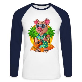 Drôle Pig Dessin Animé Plage D’été Lunettes De Soleil Guitare - T-shirt baseball manches longues Homme - blanc/marine - Devant - Nik (191cm)