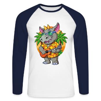 Drôle Rhino Dessin Animé Plage D’été Lunettes De Soleil Guitare - T-shirt baseball manches longues Homme - blanc/marine - Devant - Nik (191cm)