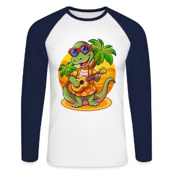 Drôle Serpent Dessin Animé Plage D’été Lunettes De Soleil Guitare - T-shirt baseball manches longues Homme - blanc/marine - Devant - Nik (191cm)
