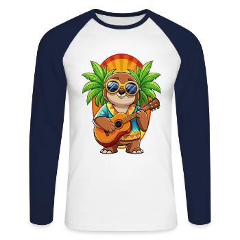 Funny Sloth Cartoon Summer Beach Sunglasses Guitar - Unisex Long Sleeve Baseball T-Shirt - white/navy - Front - Nik (191cm)