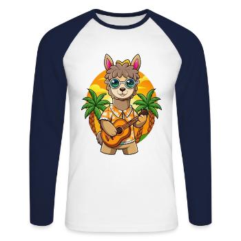 Lunettes de soleil de plage d’été de dessin animé d’alpaga drôle - T-shirt baseball manches longues Homme - blanc/marine - Devant - Nik (191cm)