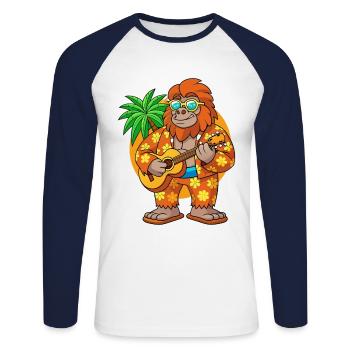 Drôle Bigfoot Cartoon Lunettes de soleil de plage d’été - T-shirt baseball manches longues Homme - blanc/marine - Devant - Nik (191cm)