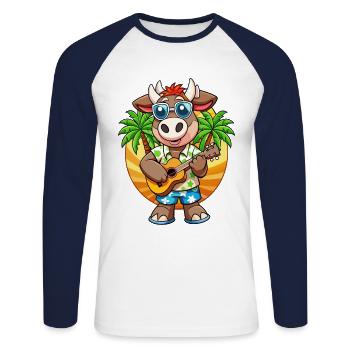 Lustige Kuh Cartoon Sommer Strand Sonnenbrille Gitarre - Unisex Baseballshirt langarm - Weiß/Navy - Vorne - Nik (191cm)