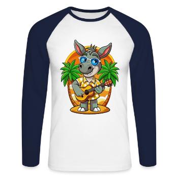 Funny Donkey Cartoon Summer Beach Sunglasses - Unisex Long Sleeve Baseball T-Shirt - white/navy - Front - Nik (191cm)
