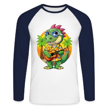 Lunettes de soleil de plage d’été de dessin animé de dinosaure drôle - T-shirt baseball manches longues Homme - blanc/marine - Devant - Nik (191cm)
