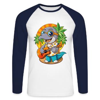 Lunettes de soleil de plage d’été de dessin animé de dauphin drôle - T-shirt baseball manches longues Homme - blanc/marine - Devant - Nik (191cm)