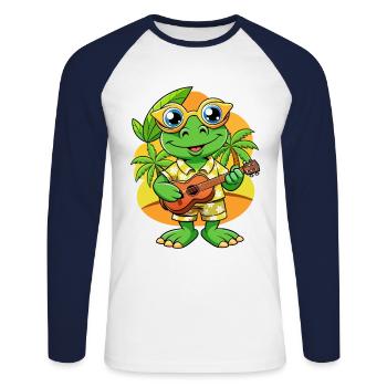 Drôle Grenouille Dessin Animé Plage D’été Lunettes De Soleil Guitare - T-shirt baseball manches longues Homme - blanc/marine - Devant - Nik (191cm)