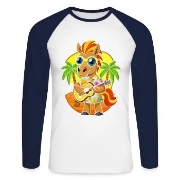 Lustiges Pferd Cartoon Sommer Strand Sonnenbrille Gitarre - Unisex Baseballshirt langarm - Weiß/Navy - Vorne - Nik (191cm)