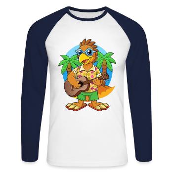 Funny Hawk Cartoon Summer Beach Sunglasses Guitar - Unisex Long Sleeve Baseball T-Shirt - white/navy - Front - Nik (191cm)