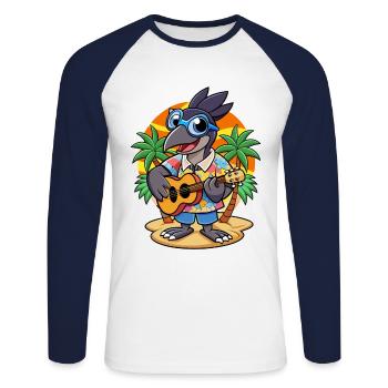 Lunettes de soleil de plage d’été de dessin animé Magpie drôle - T-shirt baseball manches longues Homme - blanc/marine - Devant - Nik (191cm)