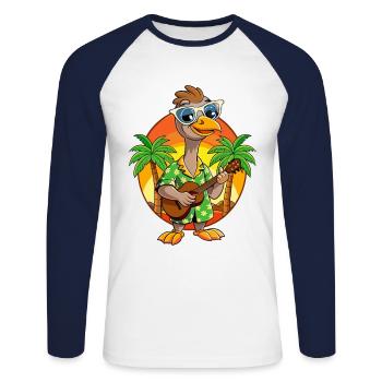 Drôle d’autruche dessin animé plage d’été lunettes de soleil - T-shirt baseball manches longues Homme - blanc/marine - Devant - Nik (191cm)