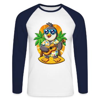 Funny Penguin Cartoon Summer Beach Sunglasses - Unisex Long Sleeve Baseball T-Shirt - white/navy - Front - Nik (191cm)