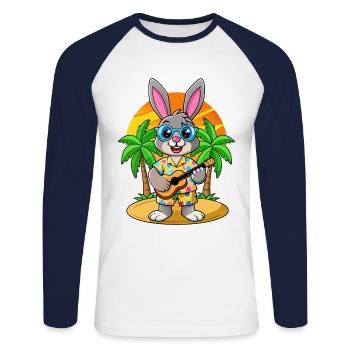 Funny Rabbit Cartoon Summer Beach Sunglasses - Unisex Long Sleeve Baseball T-Shirt - white/navy - Front - Nik (191cm)