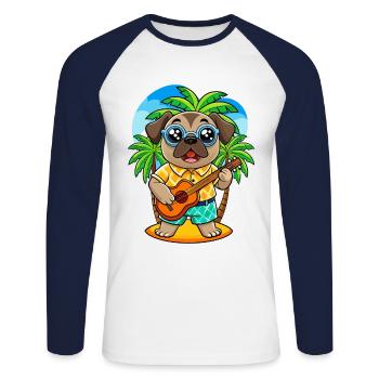 Funny Pug Dog Cartoon Summer Beach Sunglasses - Unisex Long Sleeve Baseball T-Shirt - white/navy - Front - Nik (191cm)