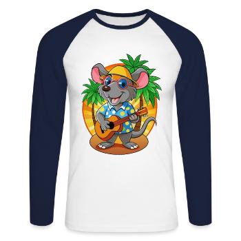 Lustige Ratte Cartoon Sommer Strand Sonnenbrille Gitarre - Unisex Baseballshirt langarm - Weiß/Navy - Vorne - Nik (191cm)