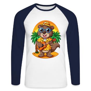Lunettes de soleil de plage d’été de dessin animé de castor drôle - T-shirt baseball manches longues Homme - blanc/marine - Devant - Nik (191cm)