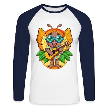 Lunettes de soleil de plage d’été de dessin animé de papillon drôle - T-shirt baseball manches longues Homme - blanc/marine - Devant - Nik (191cm)
