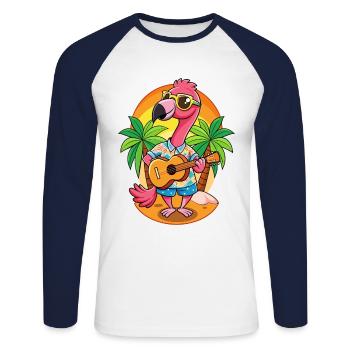 Lunettes de soleil de plage d’été Flamingo Cartoon drôle - T-shirt baseball manches longues Homme - blanc/marine - Devant - Nik (191cm)