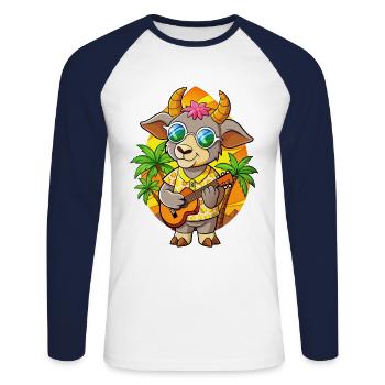 Funny Goat Cartoon Summer Beach Lunettes de soleil Guitare - T-shirt baseball manches longues Homme - blanc/marine - Devant - Nik (191cm)