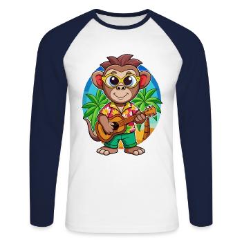 Lunettes de soleil de plage d’été de dessin animé de singe drôle - T-shirt baseball manches longues Homme - blanc/marine - Devant - Nik (191cm)